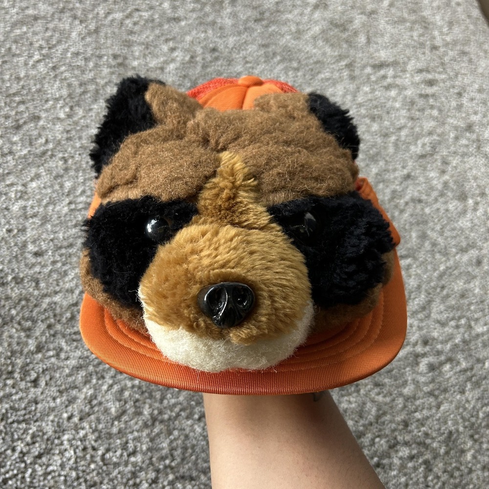 Vintage Animal Toy Hat Cap Snap Back Boys Adjustable Orange Plush Animal 1983
